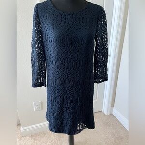 J. Crew Navy Crochet Lace Shift Dress
